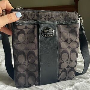 Coach Signature Print Crossbody Bag - black